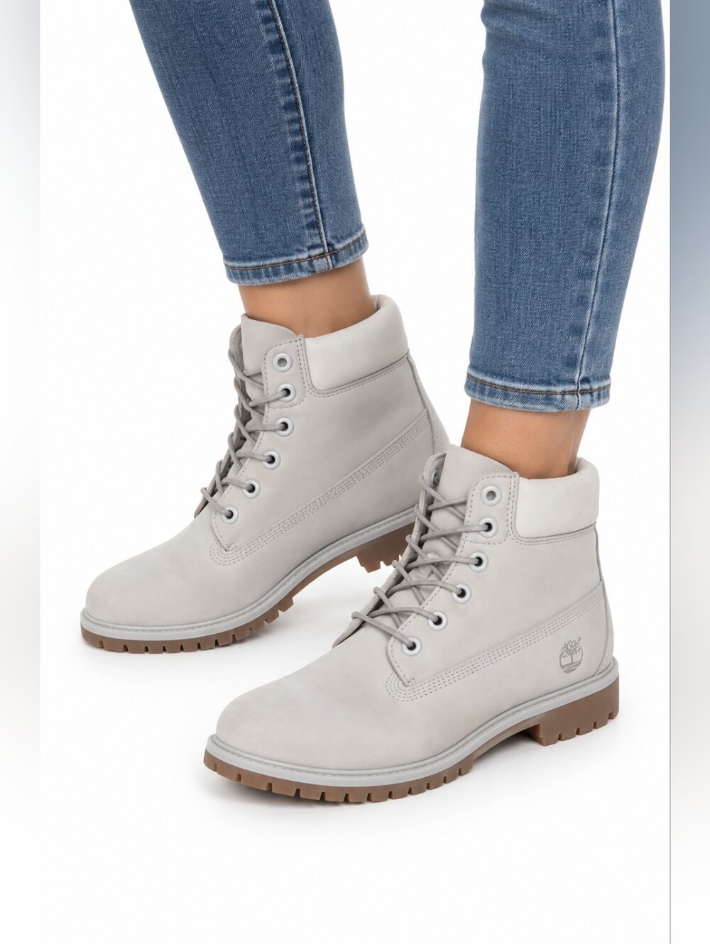 Timberland Light Gray Lace-Up Boots Leather Size 6 Women's